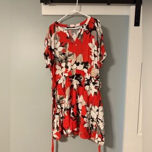 Simply Vera Linen Blend Floral Red Dress